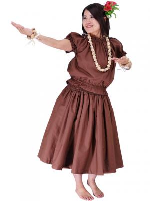 Hula Puff Sleeve Blouse & Pa'u Skirt Set-Up / Brown / G1669br