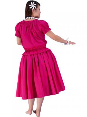 Hula Puff Sleeve Blouse & Pa'u Skirt Set-Up / Deep Rose / G1669dr