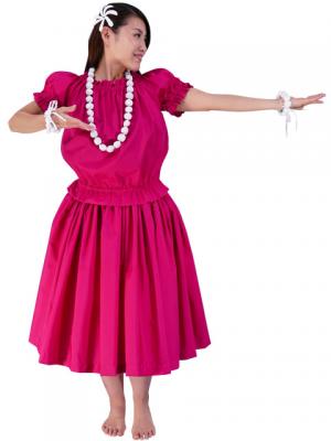 Hula Puff Sleeve Blouse & Pa'u Skirt Set-Up / Deep Rose / G1669dr