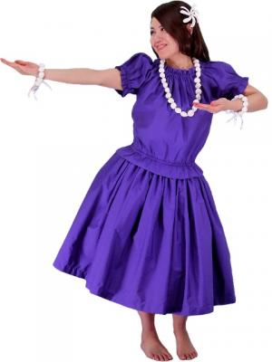 Hula Puff Sleeve Blouse & Pa'u Skirt Set-Up / Egg Plant / G1669ep