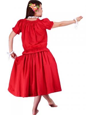Hula Puff Sleeve Blouse & Pa'u Skirt Set-Up / Red / G1669r