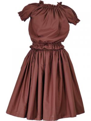 Hula Puff Sleeve Blouse & Pa'u Skirt Set-Up / Brown / G1669br