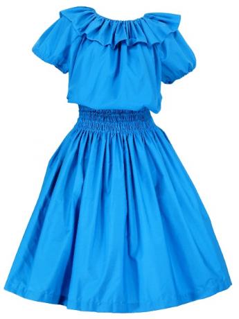 Hula Frilled Collar & Puff Sleeve Blouse & Pa'u Skirt Set-Up / Blue / G1671bl