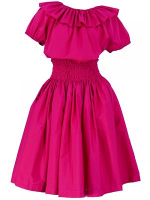 Hula Frilled Collar & Puff Sleeve Blouse & Pa'u Skirt Set-Up / Deep Rose / G1671dr
