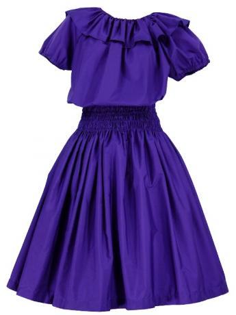 Hula Frilled Collar & Puff Sleeve Blouse & Pa'u Skirt Set-Up / Egg Plant / G1671ep