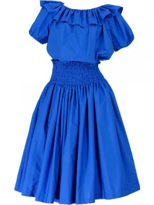 Hula Frilled Collar & Puff Sleeve Blouse & Pa'u Skirt Set-Up / Royal Blue / G1671rb