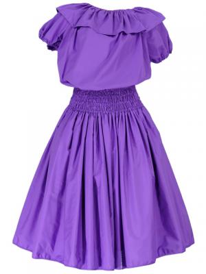 Hula Frilled Collar & Puff Sleeve Blouse & Pa'u Skirt Set-Up / Violet / G1671v