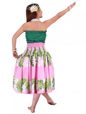 Hula Pa'u Skirt with Plumeria & Monstera Print / Pink / J1685