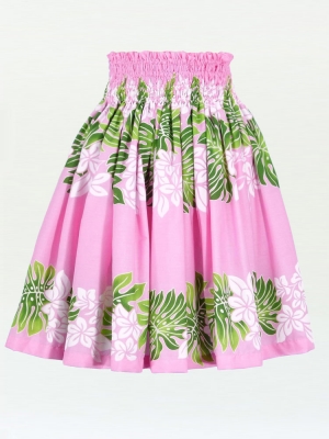 Hula Pa'u Skirt with Plumeria & Monstera Print / Pink / J1685
