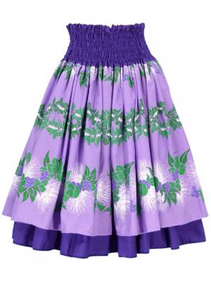 Hula Double & Reversible Pau Skirt with Lehua Print / Egg Plant / G1756