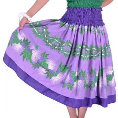 Hula Double & Reversible Pau Skirt with Lehua Print / Egg Plant / G1756