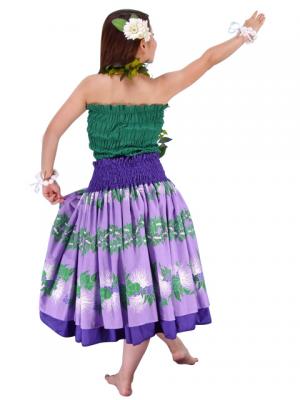 Hula Double & Reversible Pau Skirt with Lehua Print / Egg Plant / G1756