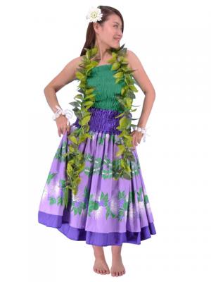 Hula Double & Reversible Pau Skirt with Lehua Print / Egg Plant / G1756