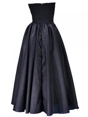 Strapless Shantung Dress with Lehua Embroidery / Black / G1774b