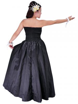 Strapless Shantung Dress with Lehua Embroidery / Black / G1774b