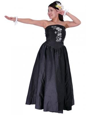 Strapless Shantung Dress with Lehua Embroidery / Black / G1774b