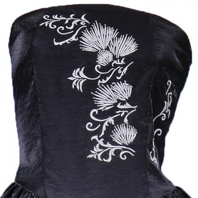 Strapless Shantung Dress with Lehua Embroidery / Black / G1774b
