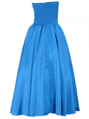 Strapless Shantung Dress with Lehua Embroidery / Blue / G1774bl