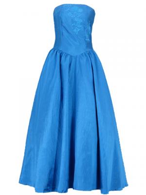 Strapless Shantung Dress with Lehua Embroidery / Blue / G1774bl
