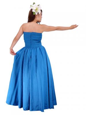 Strapless Shantung Dress with Lehua Embroidery / Blue / G1774bl