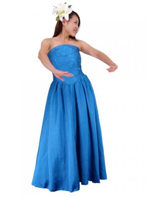 Strapless Shantung Dress with Lehua Embroidery / Blue / G1774bl
