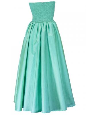 Strapless Shantung Dress with Lehua Embroidery / Green / G1774g
