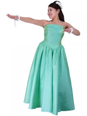 Strapless Shantung Dress with Lehua Embroidery / Green / G1774g