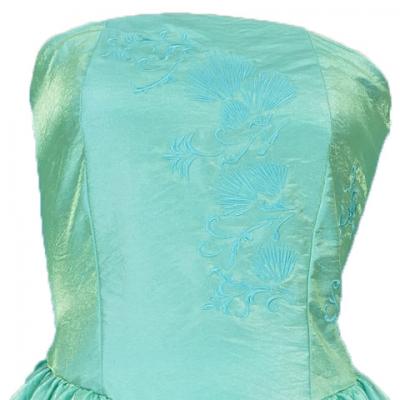 Strapless Shantung Dress with Lehua Embroidery / Green / G1774g