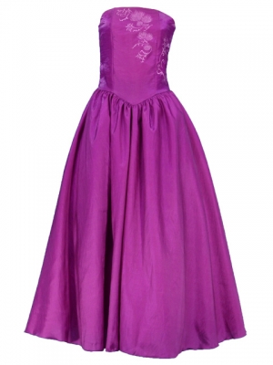 Strapless Shantung Dress with Lehua Embroidery / Purple / G1774p