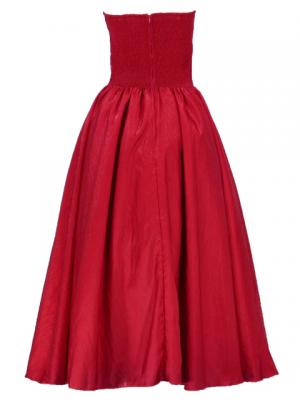 Strapless Shantung Dress with Lehua Embroidery / Red / G1774r