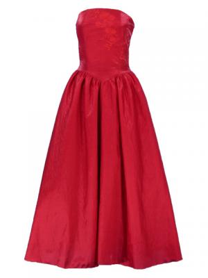 Strapless Shantung Dress with Lehua Embroidery / Red / G1774r
