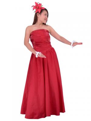 Strapless Shantung Dress with Lehua Embroidery / Red / G1774r