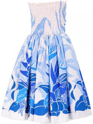 Hula Drape Midi Dress with Bird of Paradise / Blue  / G1777bl