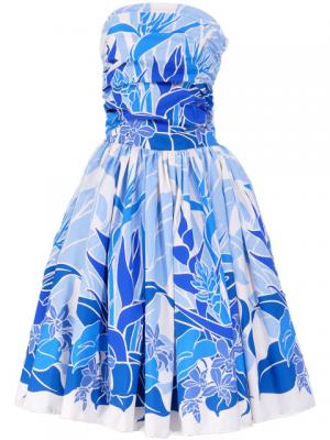 Hula Drape Midi Dress with Bird of Paradise / Blue  / G1777bl