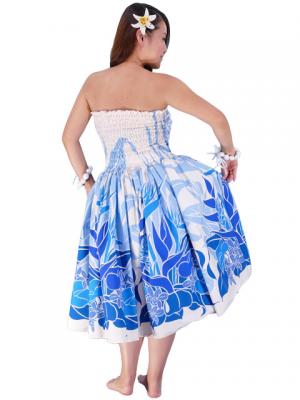 Hula Drape Midi Dress with Bird of Paradise / Blue  / G1777bl