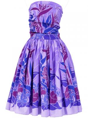 Hula Drape Midi Dress with Bird of Paradise / Purple  / J1777p