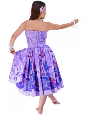 Hula Drape Midi Dress with Bird of Paradise / Purple  / J1777p