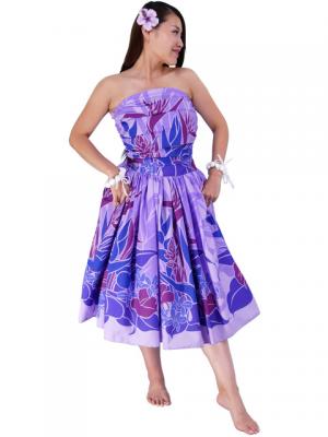 Hula Drape Midi Dress with Bird of Paradise / Purple  / J1777p