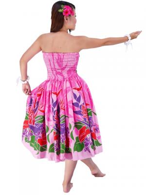 Hula Drape Midi Dress with Bird of Paradise / Pink  / G1777pi/ -SOLD OUT-