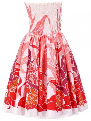 Hula Drape Midi Dress with Bird of Paradise / Red  / J1777r