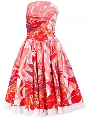 Hula Drape Midi Dress with Bird of Paradise / Red  / J1777r
