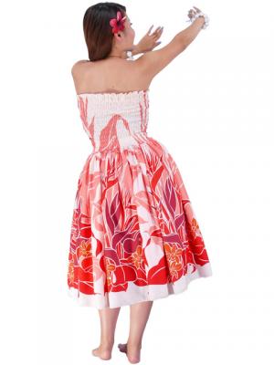 Hula Drape Midi Dress with Bird of Paradise / Red  / J1777r