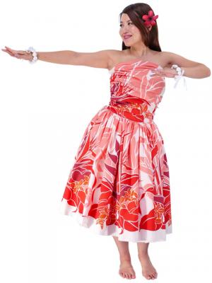 Hula Drape Midi Dress with Bird of Paradise / Red  / J1777r