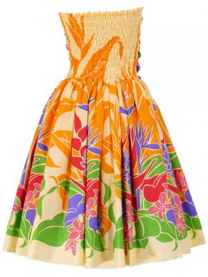 Hula Drape Midi Dress with Bird of Paradise / Yellow  / J1777y