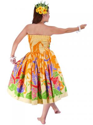 Hula Drape Midi Dress with Bird of Paradise / Yellow  / J1777y
