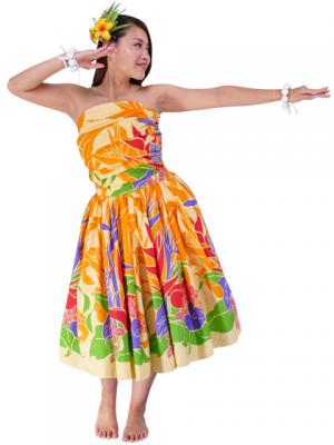 Hula Drape Midi Dress with Bird of Paradise / Yellow  / J1777y