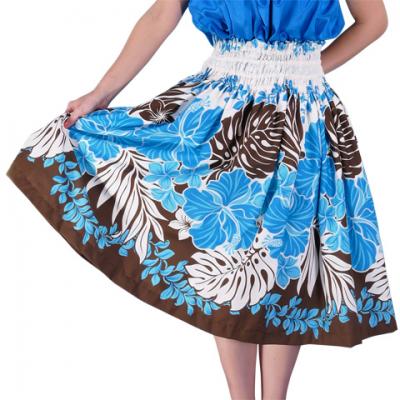 Hula Pa'u Skirt with Hibiscus Print / Blue / G1790