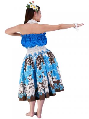 Hula Pa'u Skirt with Hibiscus Print / Blue / G1790