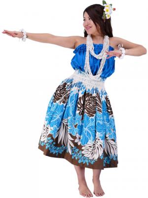 Hula Pa'u Skirt with Hibiscus Print / Blue / G1790