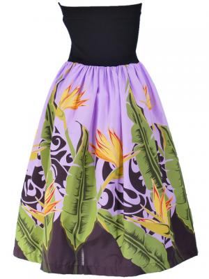 Hula Tube Top Dress with Bird of Paradise print / Purple  / G1817p